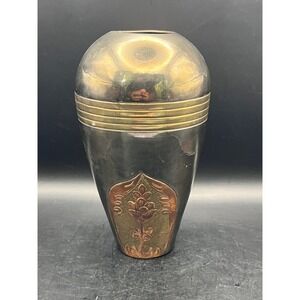 Vtg‎ Solid Brass Vase India Decor Accents Bud Vase Metalwork Copper Inlay 7.5"